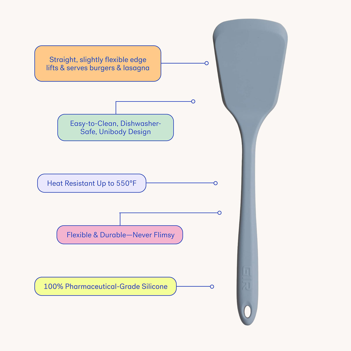 GIR: Get It Right Premium Silicone Ultimate Turner - Non-Stick Heat Resistant - Ideal for BBQs & Cookouts -Strong Enough to Lift, Flip and Transfer Heavier Food Items | Ultimate Turner - 13 IN, Slate Get It Right