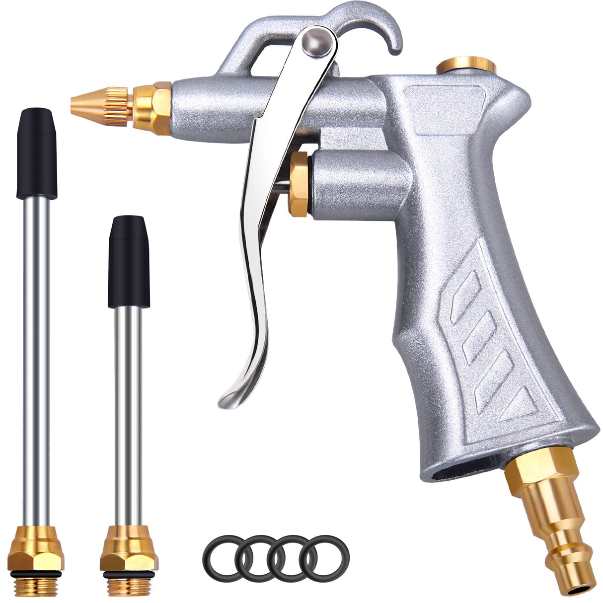 JASTIND Industrial Air Blow Gun with Brass Adjustable Air Flow Nozzle and 2 Steel Extension, Pneumatic Air Compressor Accessory Tool Dust Cleaning and Blower Gun JASTIND