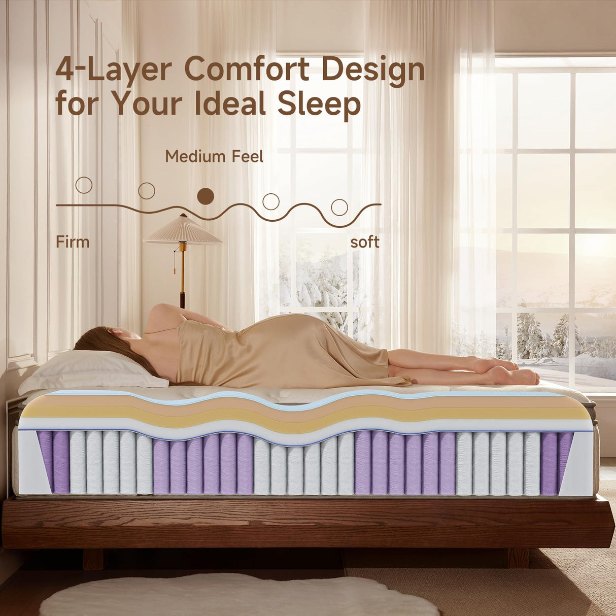 Sofelf Queen Mattress, 12 inch Queen Size Cool Memory Foam Mattresses for Pressure Relief, Medium Firm Hybrid Mattress in a Box, CertiPUR-US Certified Sofelf