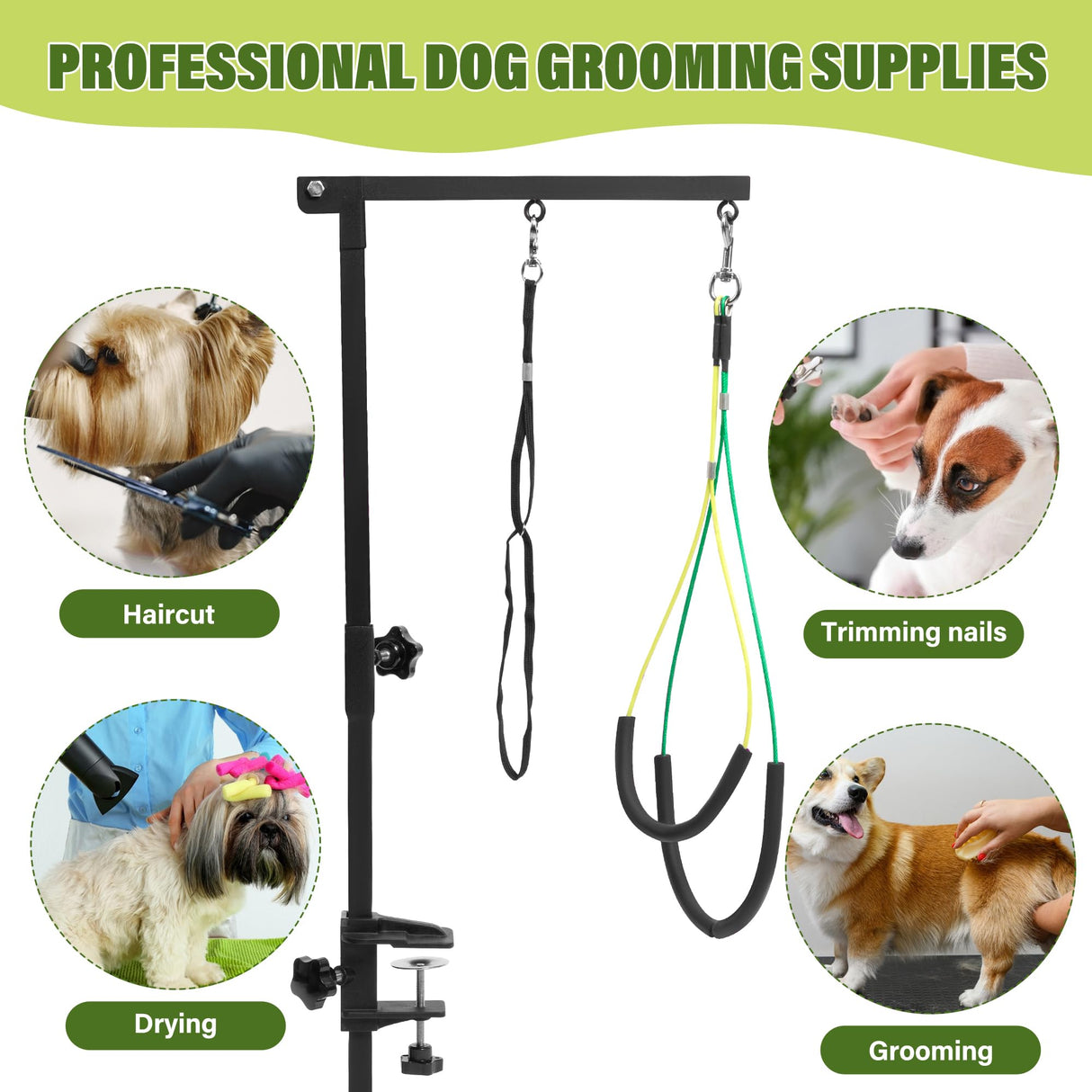 Dog Grooming Arm with Pet Grooming Hammock, getlstub 35" Pet Grooming Table Arm with Adjustable No Sit Haunch Holders, Dog Grooming Stand with Loop Noose for Small and Medium Pets getlstub