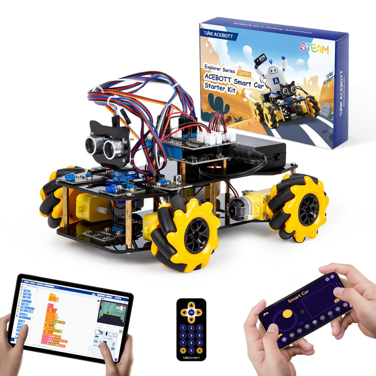 ACEBOTT Robot Kit, Robotics for Kids Ages 8-12, STEM Toys for Boys with Remote & App Control, Arduino & Scratch Compatible, Science Kits for Kids Age 8-12, Gift for Boys & Girls(Yellow) ACEBOTT
