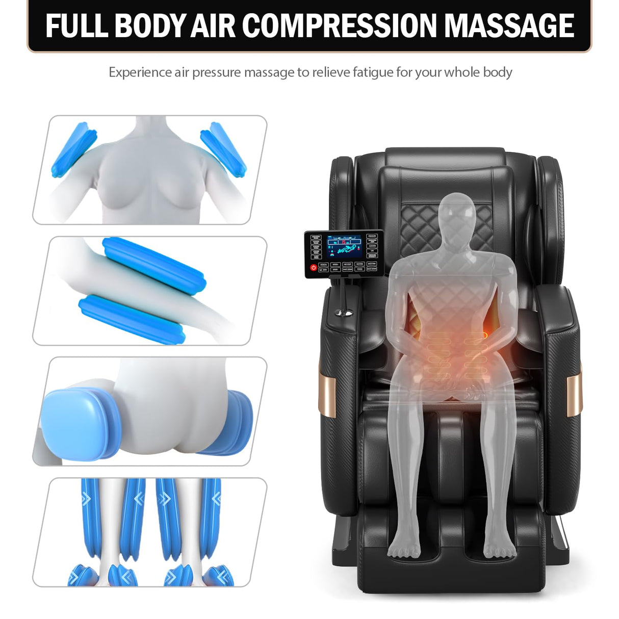 Massage Chair Full Body,Zero Gravity Recliner with Shiatsu Massage, Massage Recliner Chair with Airbags, Foot Massage, LCD Control, Waist Heater, Bluetooth,Suitable for 5.1-5.7Ft Height (Black) AOVOJRM