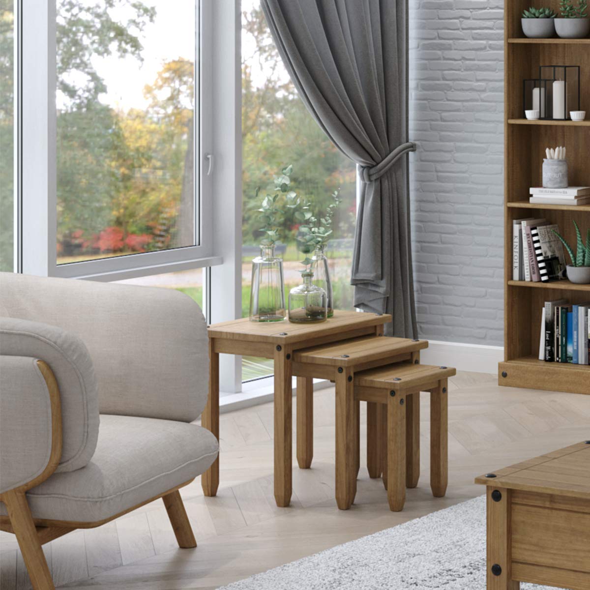 Furniture Dash - Small Coffee Table - Nesting Tables - Wood Nesting Tables - Small Coffee Tables for Living Room - Nesting Tables Set of 3 - (Brown) Furniture Dash