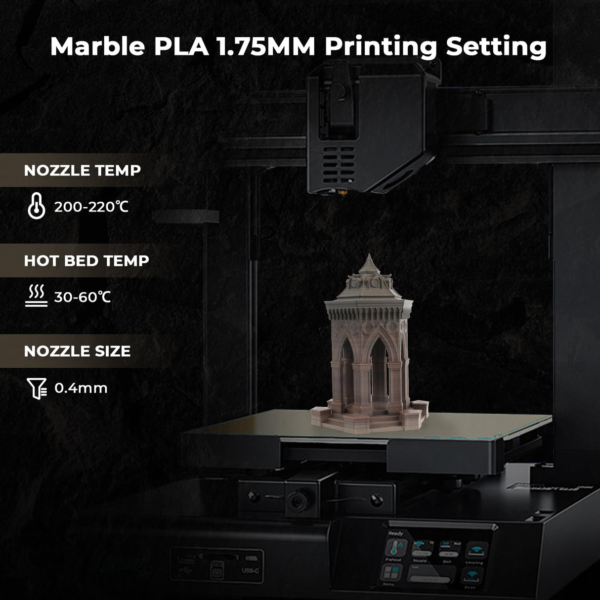AMOLEN PLA Filament Fossil Gradient Stone PLA 3D Printer Filament 1.75MM Dimensional Accuracy +/- 0.02mm1kg(2.2lbs) Matte Finish Printing Spool AMOLEN
