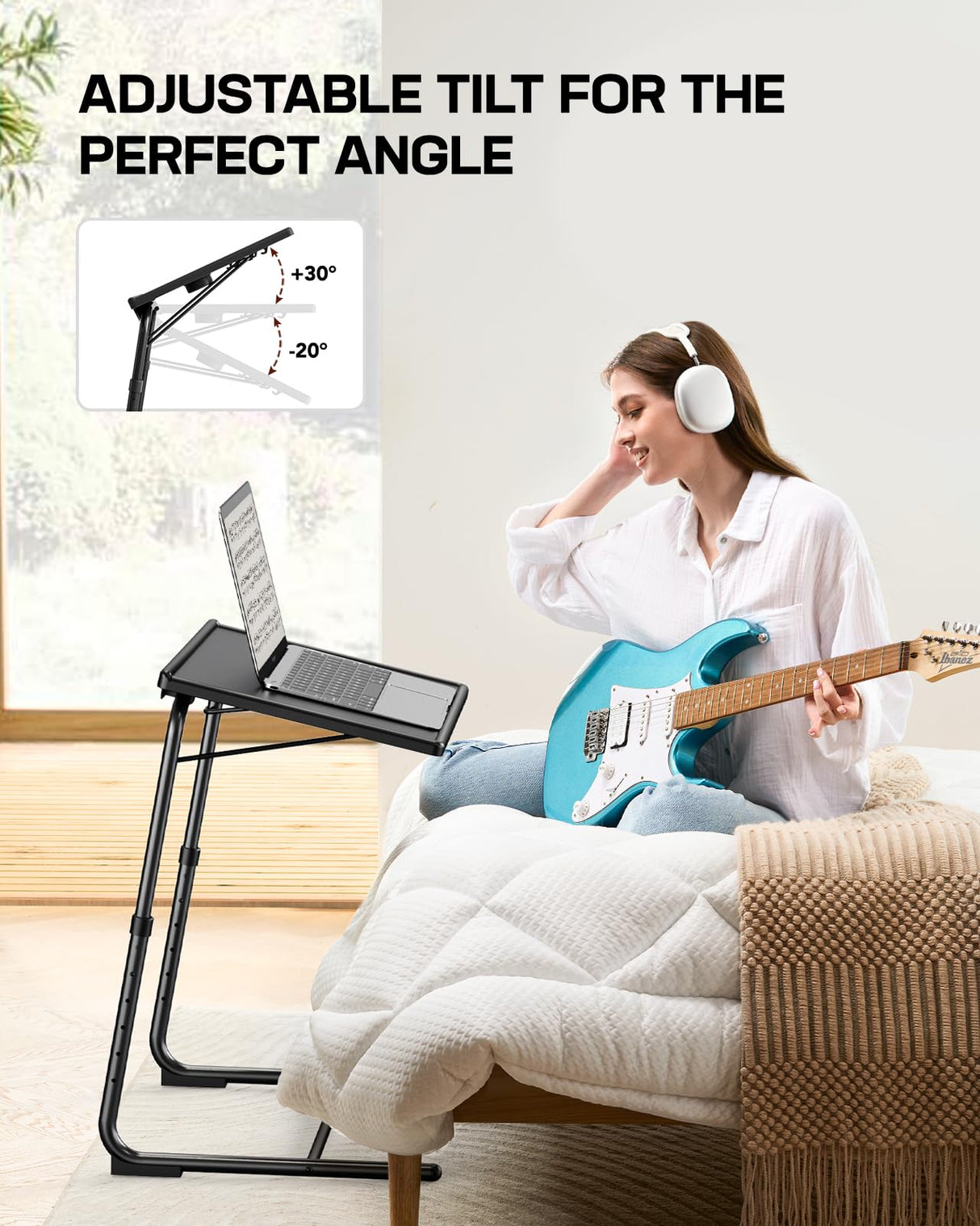 LORYERGO TV Tray - TV Table, Folding Table Trays, w/6 Height & 3 Tilt Angle, w/Cup Holder, Dinner Tray for Eating on Couch, Laptop, Bed & Couch LORYERGO