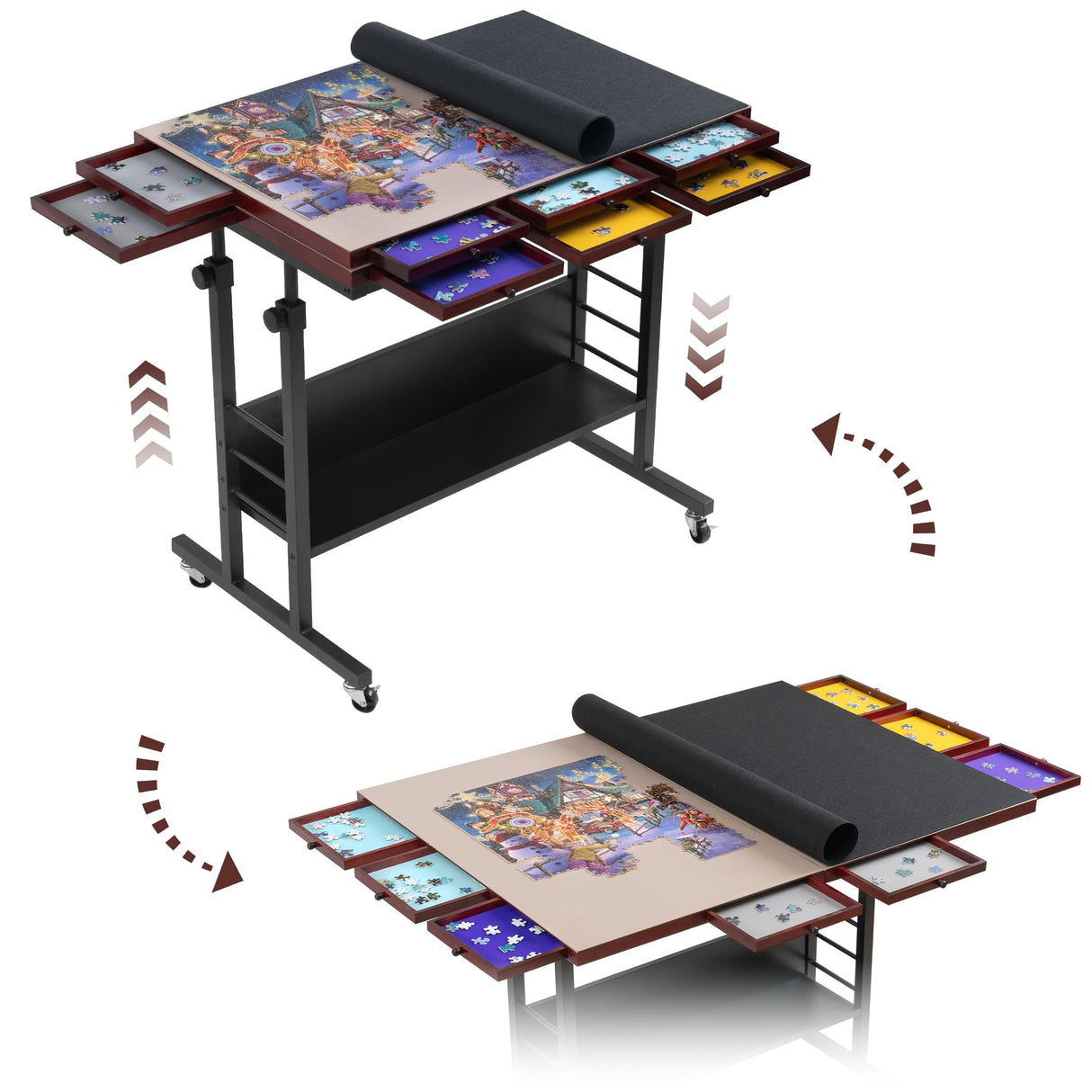 Tektalk 2000 Piece Foldable Puzzle Board with Height Adjustment, Jigsaw Puzzle Table with 2 Felt Cover & 8 Sorting Trays/Drawers, Puzzle Easel with Legs, Enclosed with 4 Roller Wheels (Black) Tektalk
