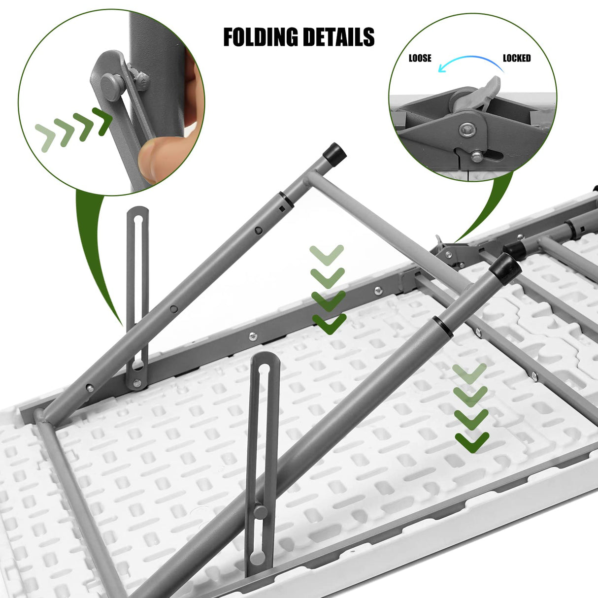 Byliable Folding Table 4 Foot Portable Heavy Duty Plastic Fold-in-Half Utility Table Small Indoor Outdoor Adjustable Height Folding Table with Carrying Handle, Camping and Party,White Byliable