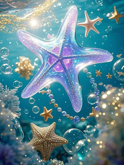 PINFFSHU 5D Diamond Painting Kits for Adults Starfish Diamond Art Kits DIY Full Round Drill Gem Art Crafts for Adults Sea Diamond Art Painting Underwater Pearls Home Wall Decor 12x16 Inch