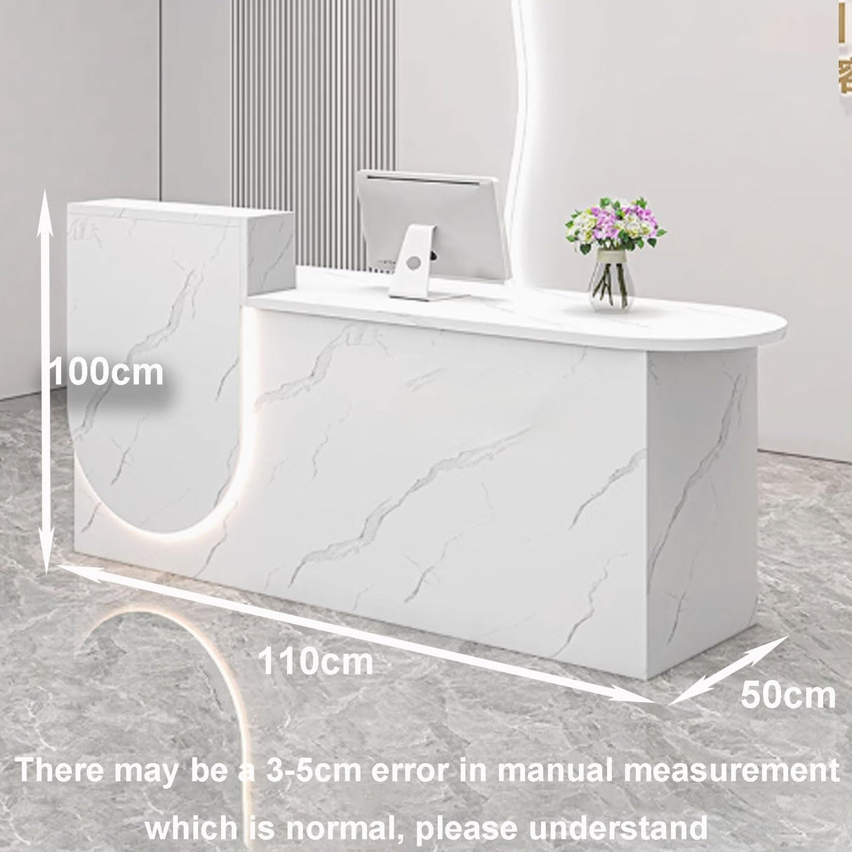 GUQASDV Reception Desk with Counter, Modern Reception Standing Counter, Front Desk Reception Counter, Office Counter Table with Soft Lighting for Clothing Stores, Restaurants(Beige,1.1m) GUQASDV