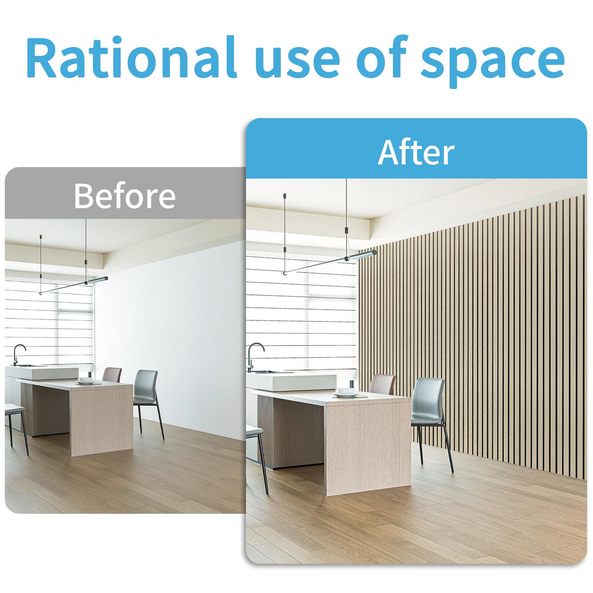 Art3d 4-Pack Glue-On Six-Grid Wainscoting Panel for Interior Wall Decor - 104 x 12 Inch Polystyrene Ultralight Slim Slat Wall Panels for Living Room Bedroom, Oak Art3d