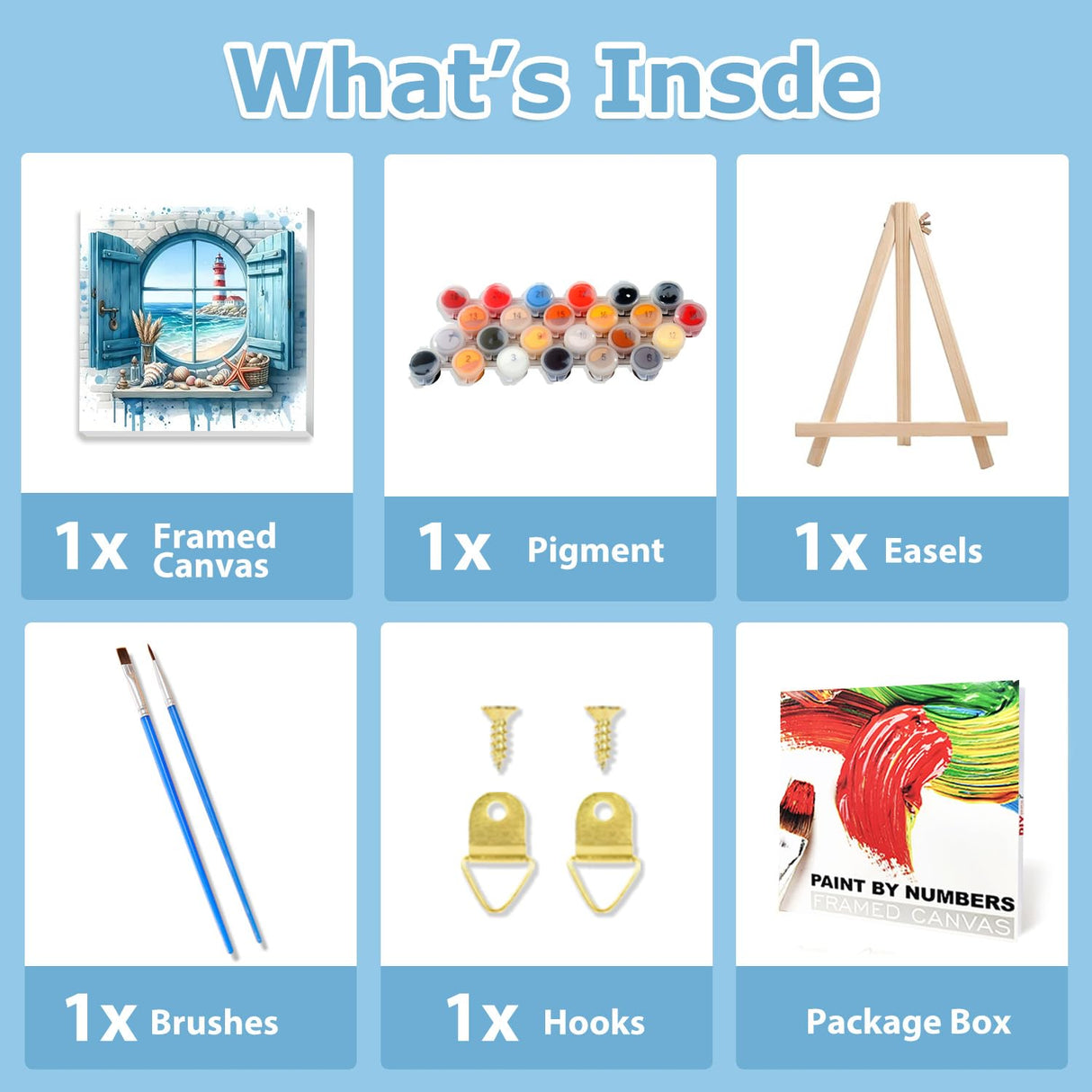 Beach Paint by Numbers Kit for Adults Beginner, Beach Paint by Numbers with Frame and Easel, DIY Crafts Painting by Number for Gift Home Wall Decor 9.84x9.84 inch hkejoi