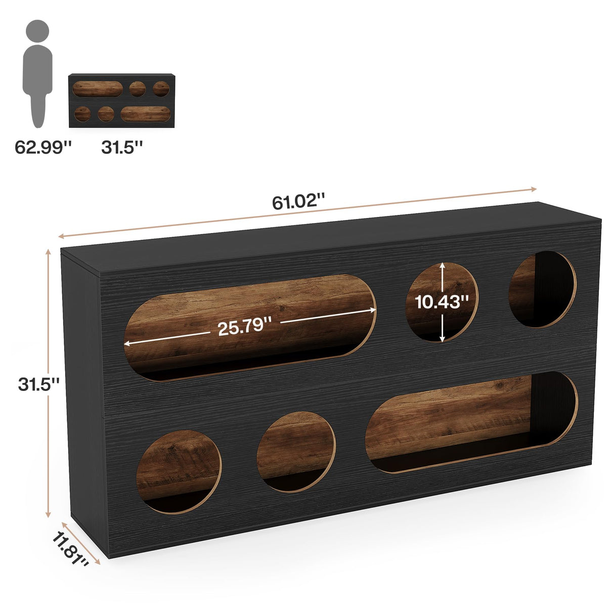 Tribesigns Console Table, 61-Inch Narrow Sofa Entryway Table with Storage, 3-Tier Modern Hallway Behind Couch Table Accent Table for Living Room, Black Tribesigns