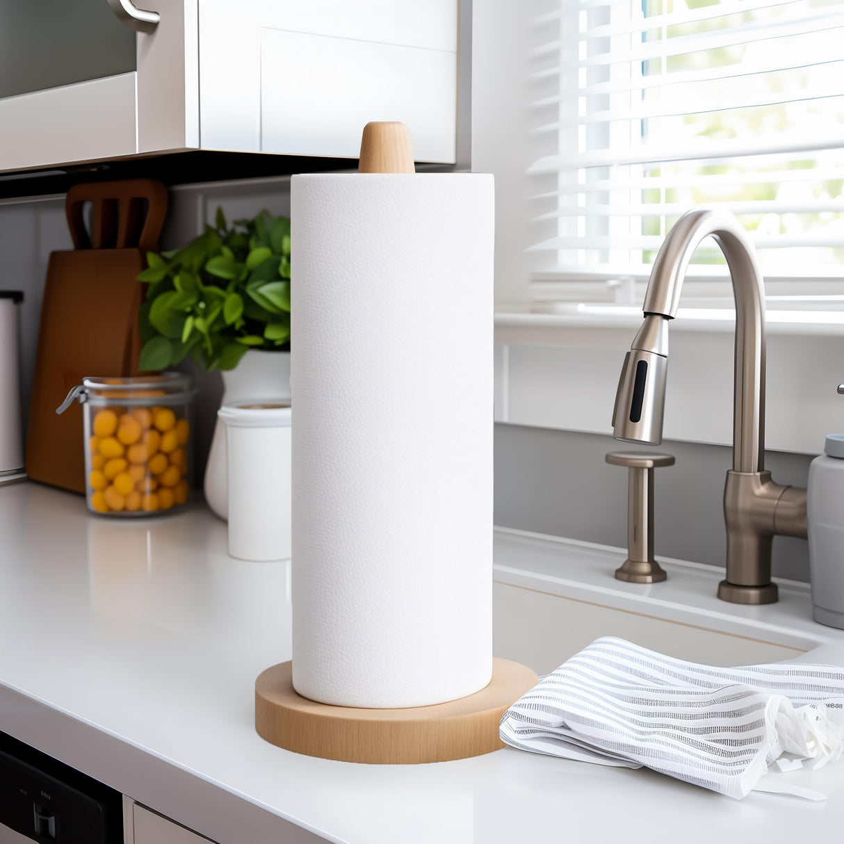 CHAUNCEY HOME Wooden Paper Towel Holder Stand - Kitchen Paper Hanger Rack Bathroom Towel Roll Stand Organizer Simply Standing Countertop Paper Roll Holder, WPTH, Large CHAUNCEY HOME