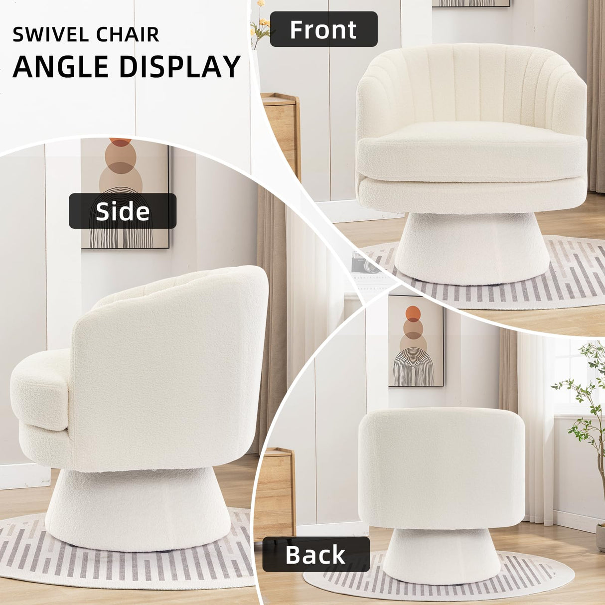 CANMOV Swivel Accent Chair with Armrest, Modern 360 Degree Swivel Barrel Chair with Curve Back and Soft Cushion,Comfy Round Sherpa Teddy Armchair Single Sofa for Living Room,Bedroom,Waiting Room,Beige CANMOV