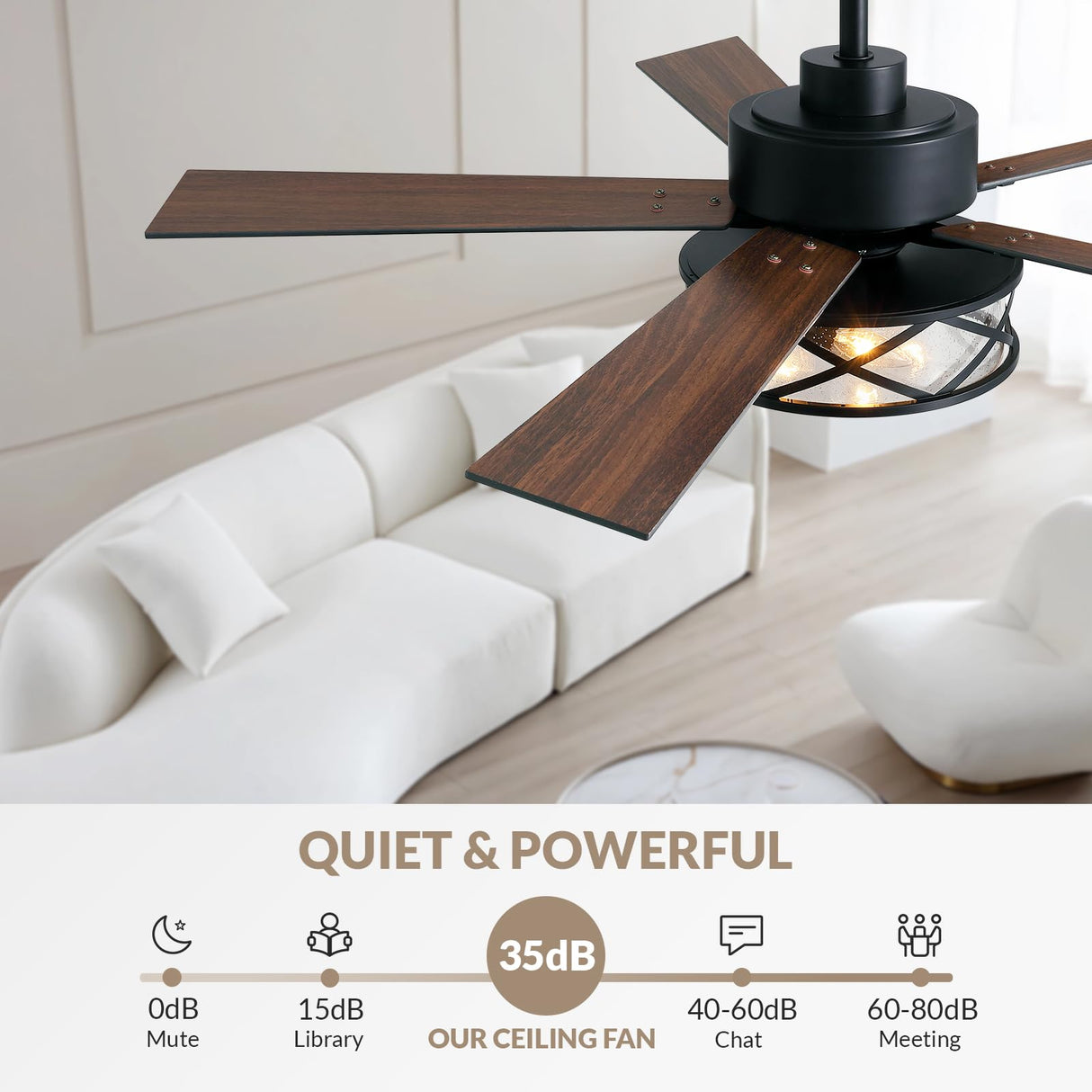 APBEAMLighting Farmhouse Ceiling Fans with Lights and Remote Control, 52 Inch Rustic Fandelier Ceiling Fan with Bubble Glass Shade 6-Speed Caged Ceiling Fan for Living Dining Room Bedroom,Walnut/Brown APBEAMLighting