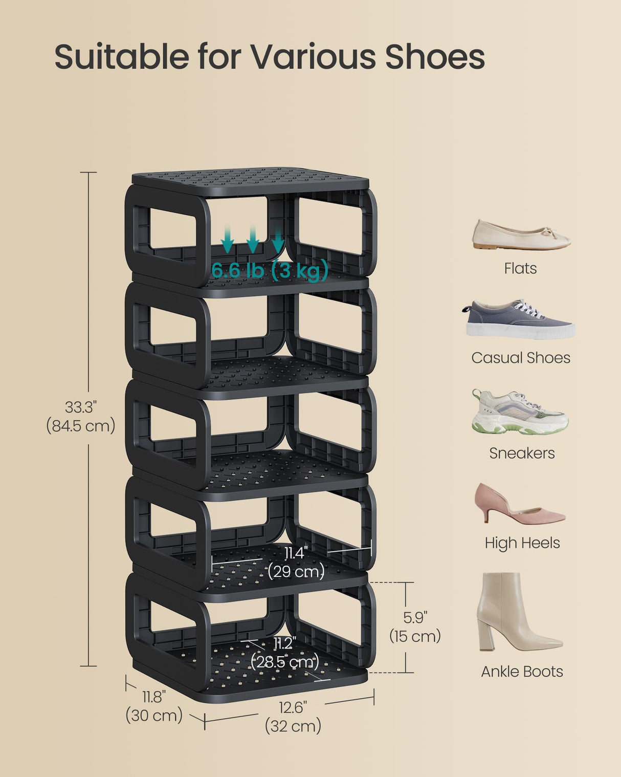 SONGMICS Shoe Rack, Shoe Organizer, 6 Shelves, Shoe Storage, Narrow Shoe Shelf, Open Shelf for Entryway, Living Room, Bathroom, Space-Saving, Ink Black ULPC037B01 SONGMICS