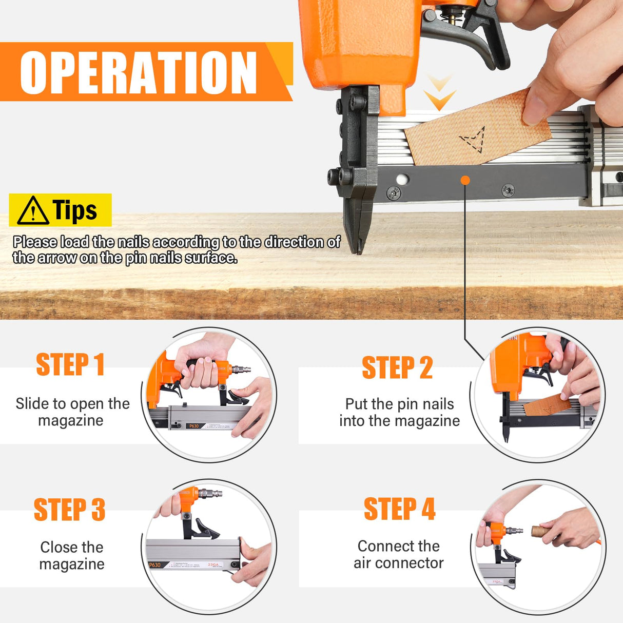 KAMSIN P630 23 Gauge Pneumatic Headless Pin Nailer Kit With 10,000PCS Pin Nails, 1/2-Inch to 1-3/16-Inch Leg Length, Air Power Micro Pinner With Safety For Furniture, Cabinets, Interior Decoration KAMSIN