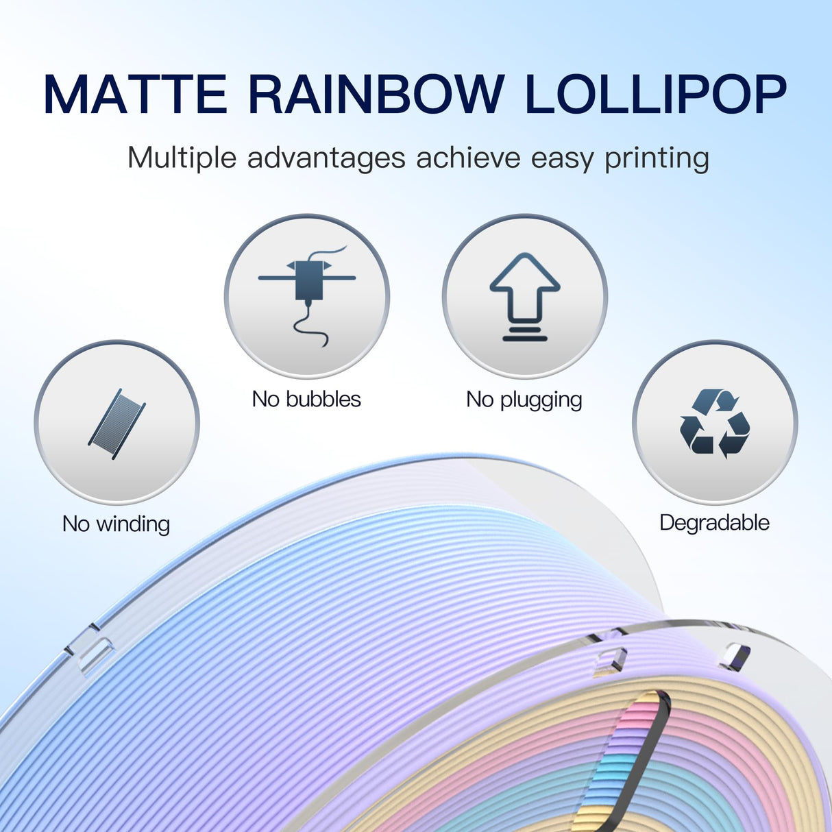 RAMBERY 3D Printer Filament Bundle Matte PLA Filament Fast Color Change Toughness Upgraded 3D Printing Filament, 1.75mm 1kg(2.2lb), Matte Rainbow Lollipop RAMBERY