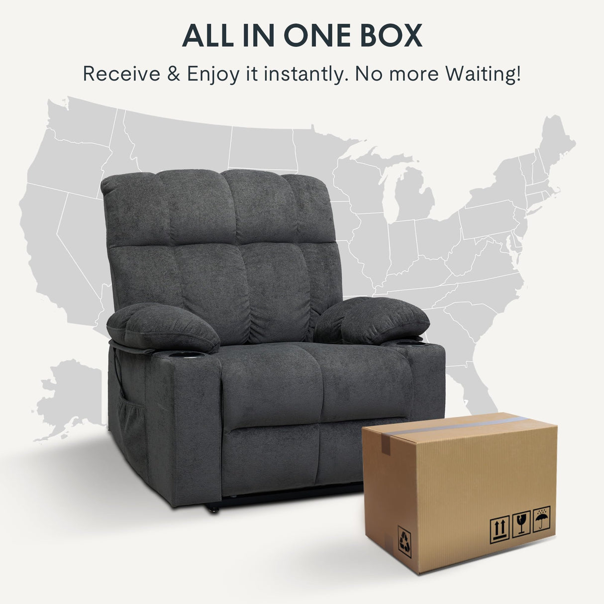 FLEXISPOT XL5 Dual OKIN Motor Power Lift Recliner Chair for Elderly, Lay Flat Electric Recliner with Massage & Heat, USB Ports, Fabric Reclining Sofa for Living Room Bedroom, Grey FLEXISPOT