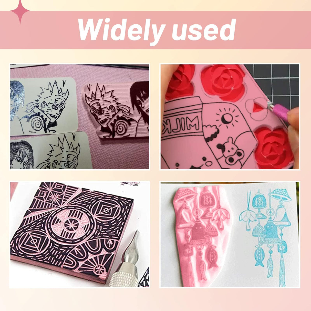 UPlama 4 Pc Rubber Block Carving Stamp Set with Cutter Tools for Printmaking and Crafts UPlama