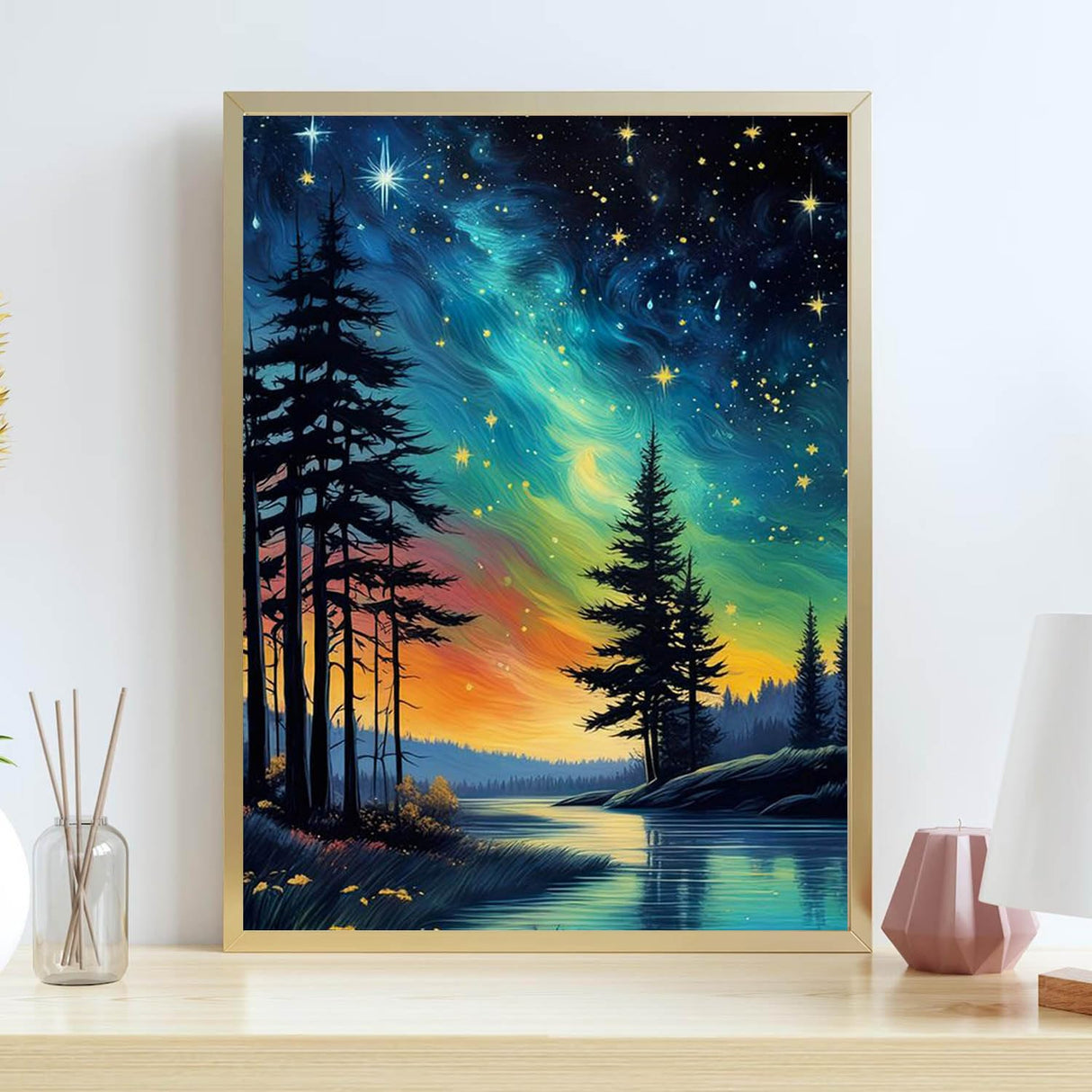 FOXKISS Tree Star Diamond Art Painting Kits for Adults,Full Drill Diamond Dots Paintings for Beginners, Round 5D Paint with Diamonds Pictures Gem Art Painting Kits DIY Crafts Kits 12x16inch FOXKISS