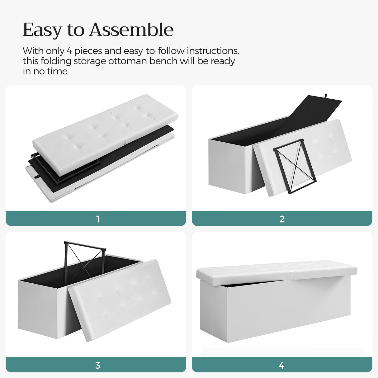 SONGMICS MAZIE Collection - 43 Inches Storage Ottoman Bench with Flipping Lid, Storage Chest with Iron Frame Support, Load 660 lb, for Living Room, Bedroom, Synthetic Leather, White ULSF75WT SONGMICS