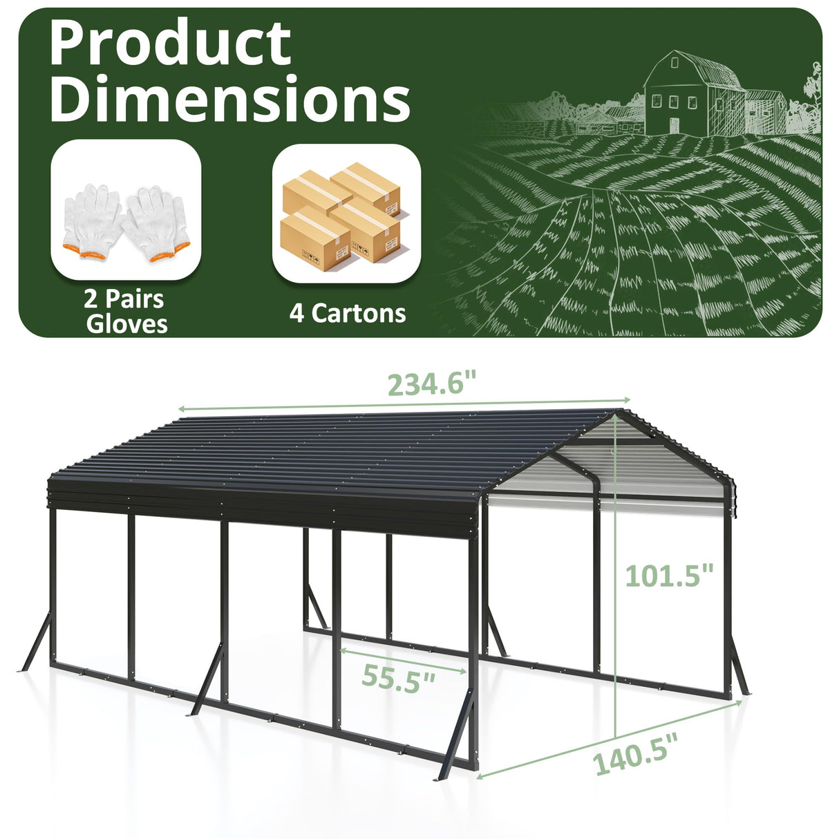 AIRWIRE Carport 12x20 FT Metal Carport with Reinforced Base Outdoor Heavy Duty Garage Galvanized Car Shelter for Pickup, Boat, Car and Tractors AirWire