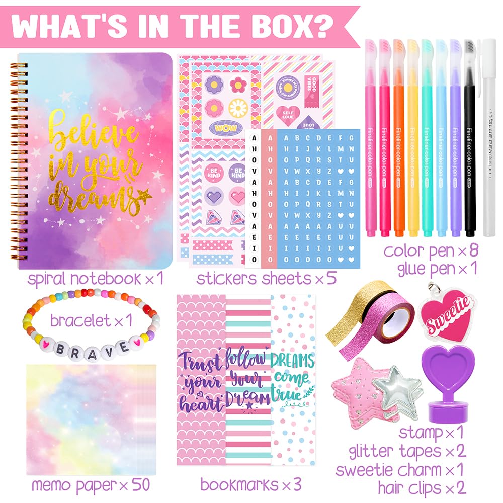 Nollh DIY Journal Kit for Girls - DIY Journal Set for Tween & Teen Girls, Stationery Set, Scrapbook & Diary Supplies Set, Journaling Art Crafts Kit, Ideal Gifts for 8 9 10 11 12 13 14 Year Old Girl Nollh