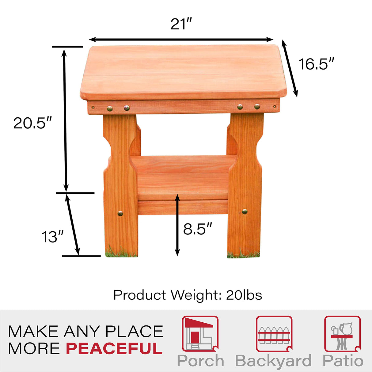 Amish Casual Heavy Duty Outdoor Wood End Table in Cedar Stain - Quality Crafted in The USA from Treated Pine by Amish Artisans Amish Casual
