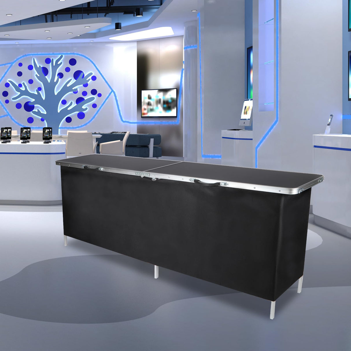 REDCAMP Portable Bar Table, Pop Up Folding Mobile Bar Bartender Table with Carry Bag for Events, Party, Camping, Tradeshow, Exhibition, Easy Setup, Black, 82"x33"x15" REDCAMP