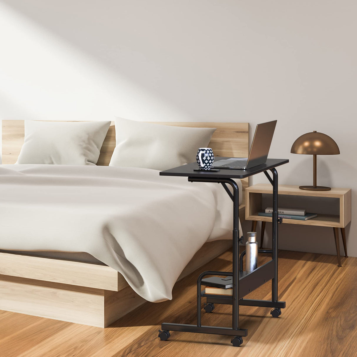 SHW Mobile Adjustable Small Standing Desk Laptop Workstation, Black SHW