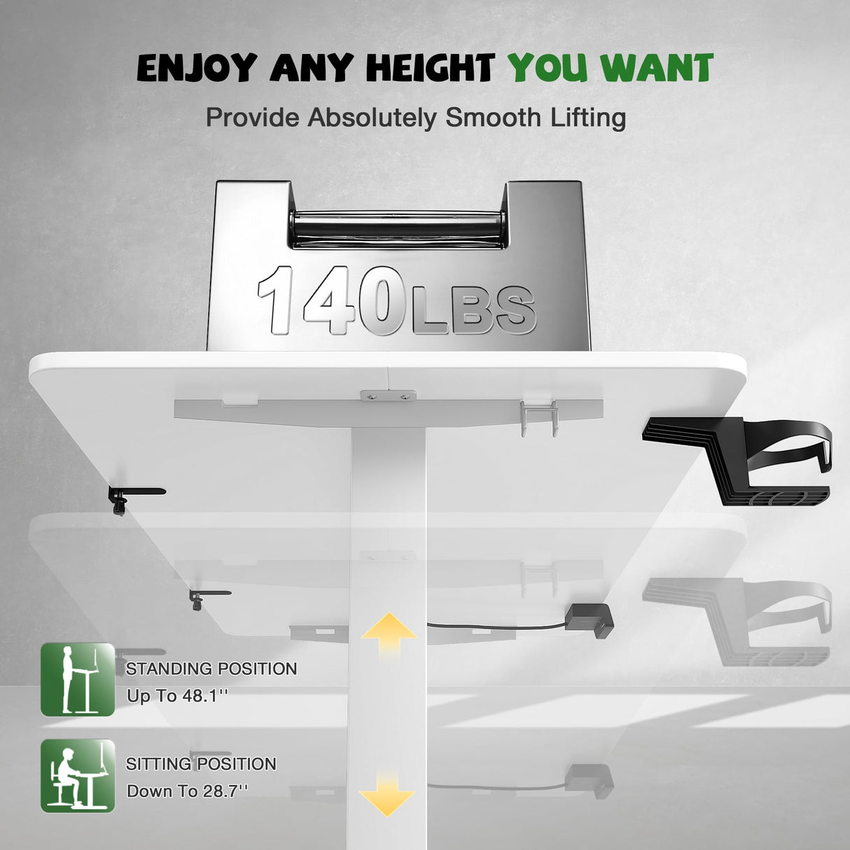 Furmax Electric Standing Desk with Monitor and Laptop Workstation, 55 x 24 Inches Height Adjustable Sit Stand Up Desk, Computer Workstation with Cup Holder and Hook, Holes for Cables, White Furmax