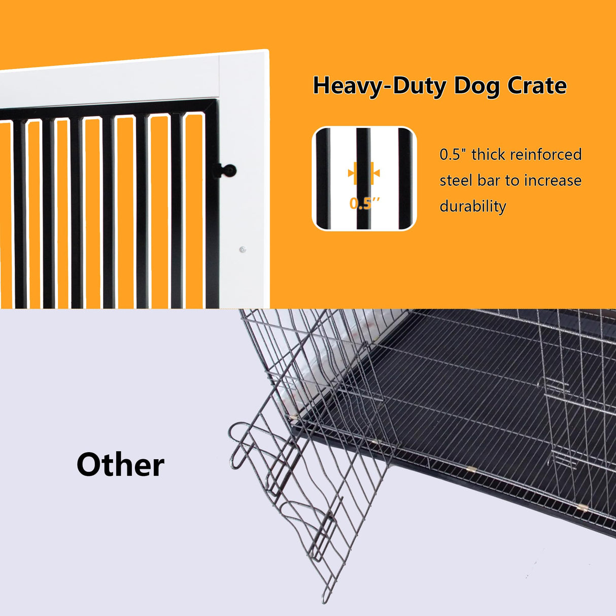 yookare White Heavy Duty Furniture Dog Crate, Wood and Metal Cage Kennel, Double Doors End Table with Drawer and Pull-Out Trays, Dog Home for Indoor use, Medium Size yookare