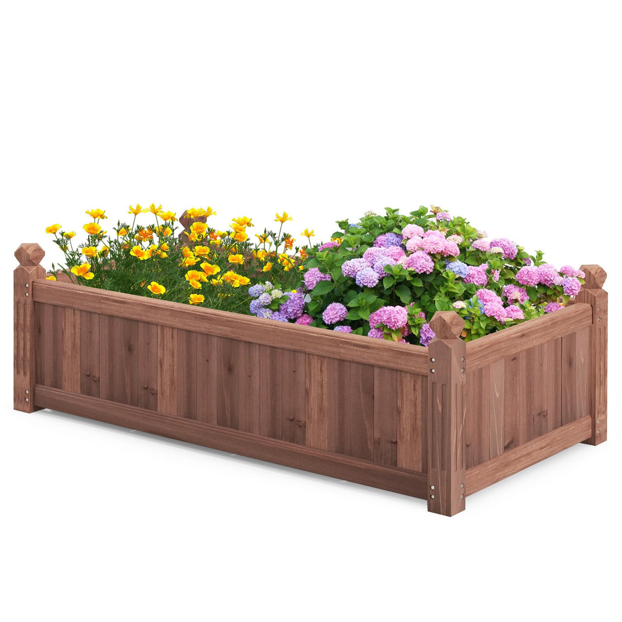 HAPPYGRILL Wood Raised Garden Bed, 46” x 24” x 16” Rectangular Planter Container w/Drainage Holes for Growing Vegetables, Flowers, Herbs, Outdoor Planter Box Flower Box for Backyard Garden Lawn HAPPYGRILL