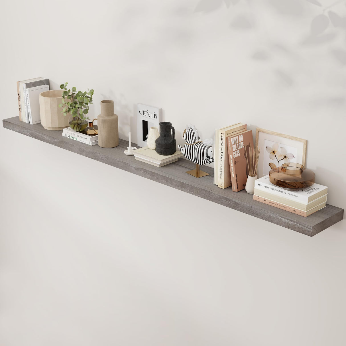 Axeman 72 Inch Fireplace Mantel Shelf - 8 Inch Deep Rustic Solid Elm Wood Floating Shelf, Wall Mounted Farmhouse Display Shelf with Invisible Heavy Duty Metal Bracket, Grey Axeman