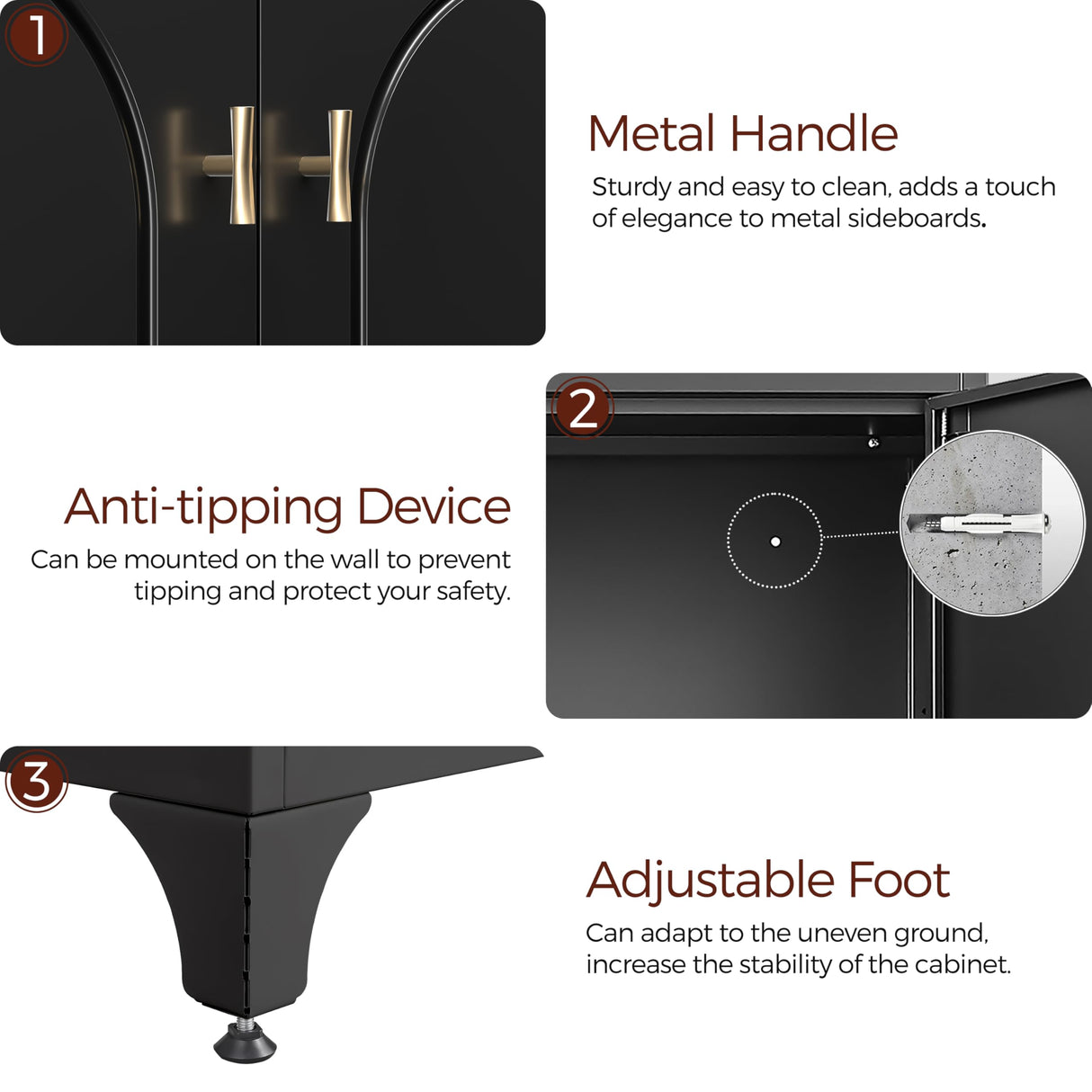 Kubohogar Metal Buffet Cabinet with Storage, Accent Sideboard Cabinet with Doors and Adjustable Shelves, Coffee Bar Cabinet, Kitchen Buffet Storage Cabinets for Living Room, Dining Room, Entryway Kubohogar