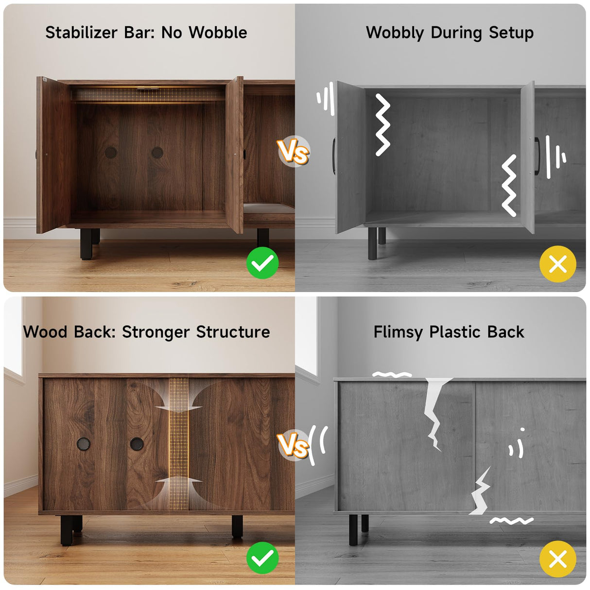 59 Inches Cat Litter Box Enclosure for 2 Cats, Hidden Litter Boxes Furniture with Cat Scratch Pad, Large Indoor Pet House with Double Room, Wooden TV Stand Side Table, Walnut ONBRILL