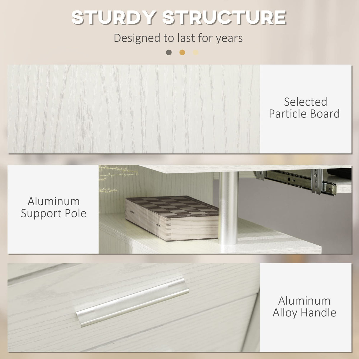HOMCOM 47" Computer Desk with Keyboard Tray and Storage Drawers, Home Office Workstation Table with Storage Shelves, White Wood Grain HOMCOM