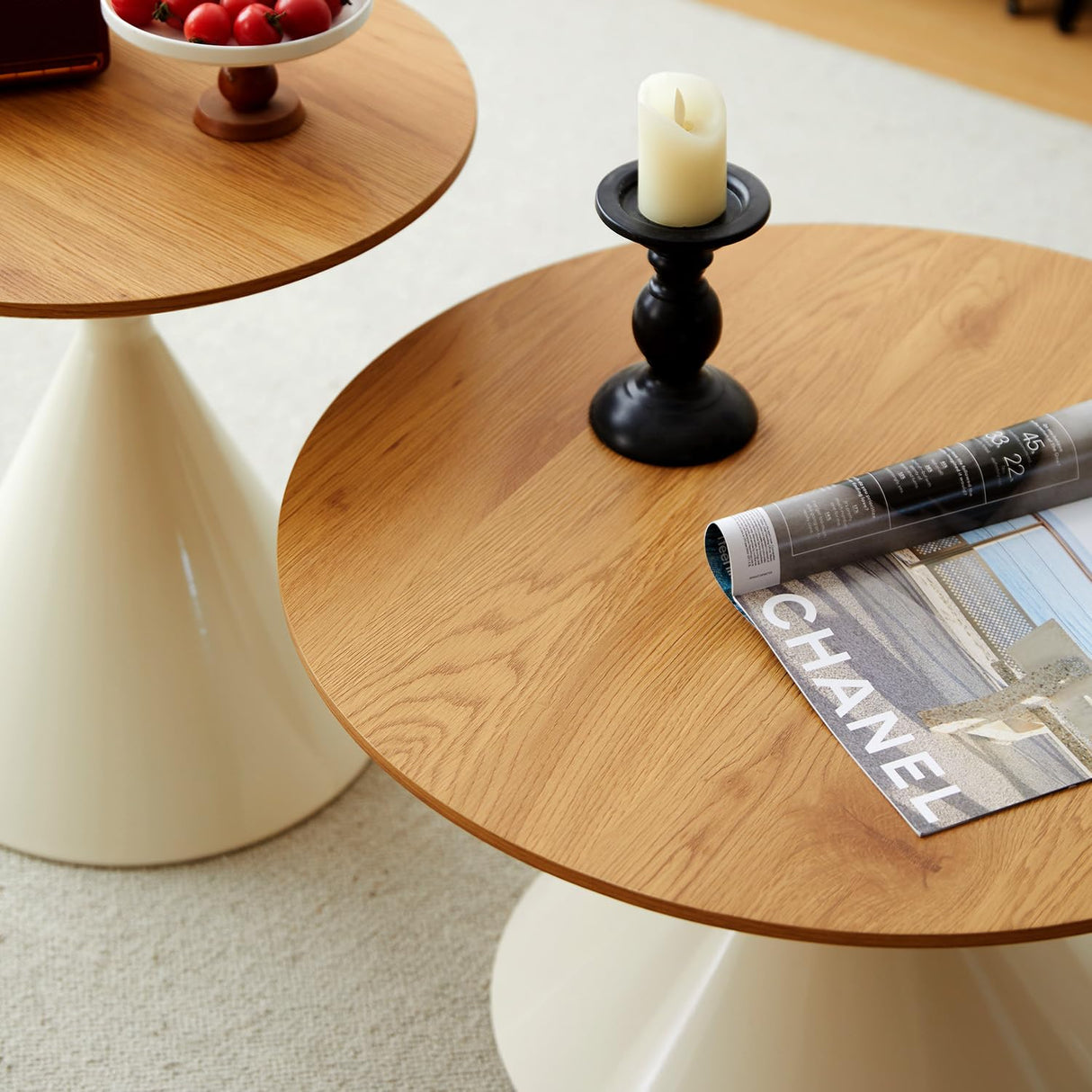 ZYLTHORN Nesting Coffee Table Set of 2 Coffee Table Sets Wooden Coffee Table with Carbon Steel Base Round Coffee Tables for Living Room, Bedroom, Office ZYLTHORN