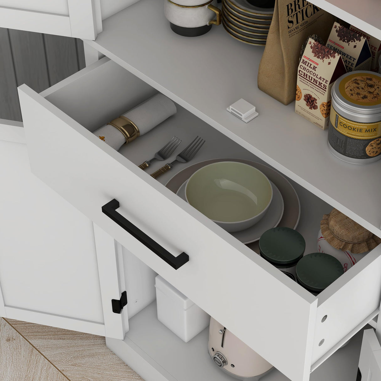 HOMCOM 72" Tall Kitchen Pantry Cabinet with Adjustable Shelves, Farmhouse Storage Cabinet with Barn Doors, Drawer and 5-Tier Shelf, Freestanding Cupboard, White HOMCOM