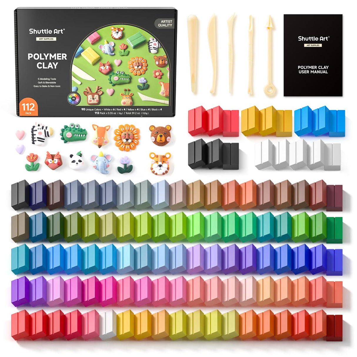 Shuttle Art 117 PCS Small Block Polymer Clay Kit, 95 Unique Colors & Extra Basic Colors, 5 Modeling Clay Tools, Non-Toxic, Non-Sticky, DIY Art Craft Gift for Kids Beginners Shuttle Art