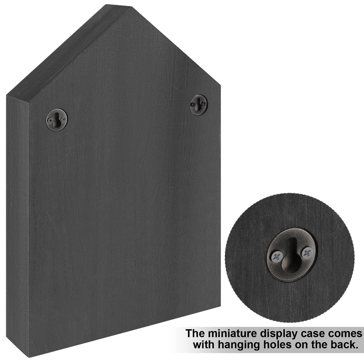 Threehoney House Shaped Wooden Shadow Cubby Box 10 W x 2 1/4 D x 15 H Hanging Display Shelf Organizer Wall Mounted Curio Cabinet Wooden Display Case Miniature Display Shelf for Figures (Black) Threehoney