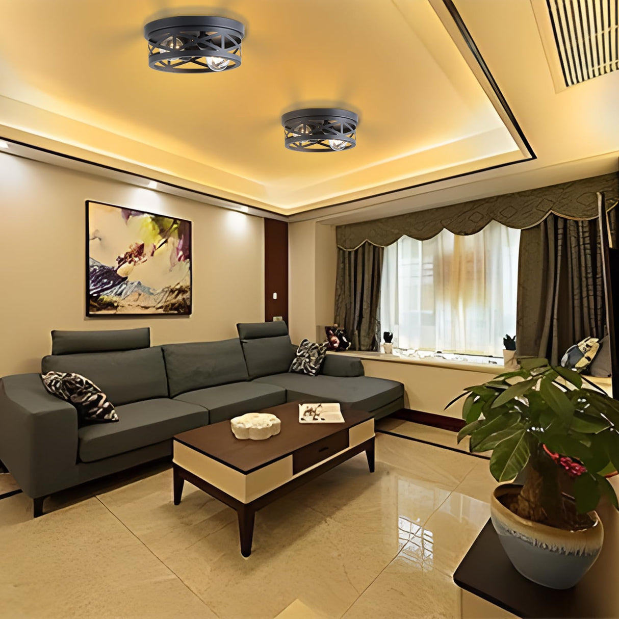 Litaddscen 2 Pack Black Farmhouse Flush Mount Ceiling Light,2-Light Rustic Hallway Light Fixtures,Industrial Lighting Fixtures Ceiling Mount for Kitchen Hall Entry Bedroom Closet Litaddscen