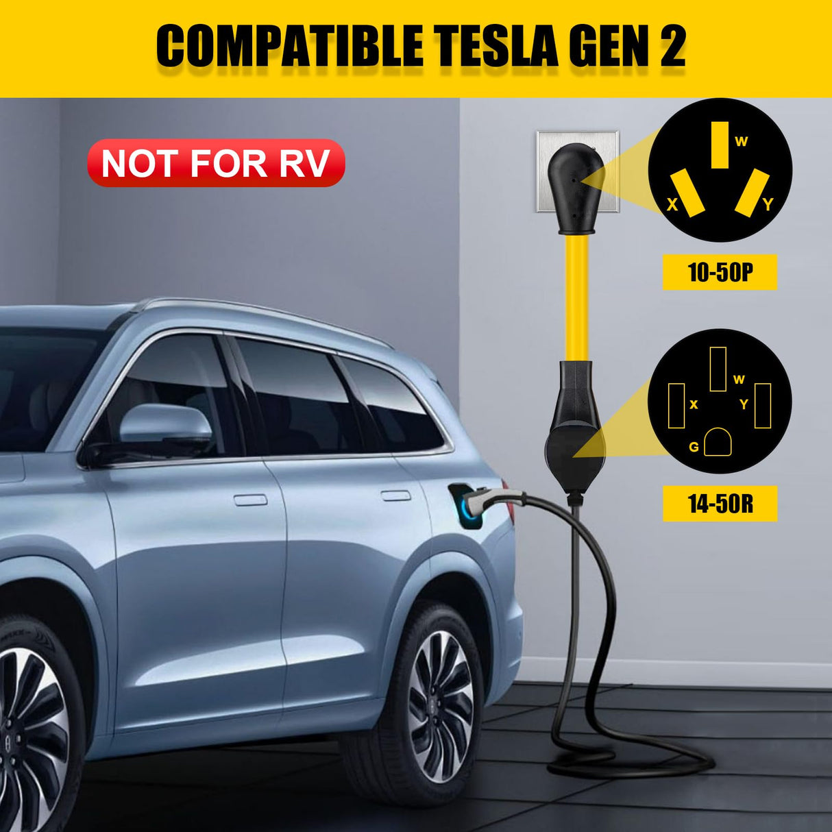 LAZMUMI NEMA 10-50P to 14-50R EV Charger Adapter Cord with 6-AWG Heavy Duty Adapter Cord for Tesla and Other EV Level 2 Charging,1.5 FT LAZMUMI