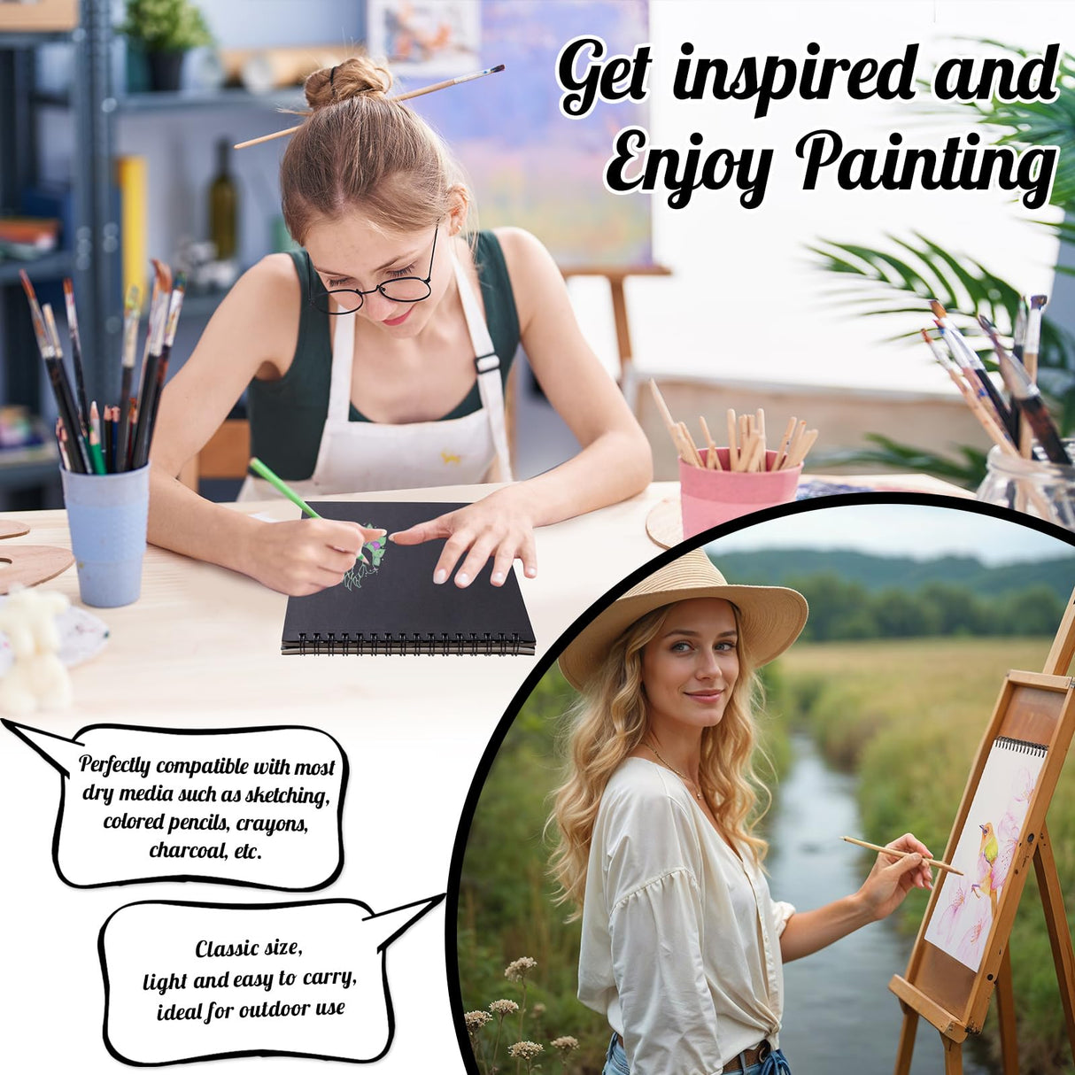 Drawing Sketchbook Kit, A5 Sketch Book with 36 Color Pencils, Three Color Black Sketch Pad, Acid-Free Sketch Pad for Kids, Artist, Art Paper Drawing Supplies for Gifts (5.8×8.3 inch) Prudiut