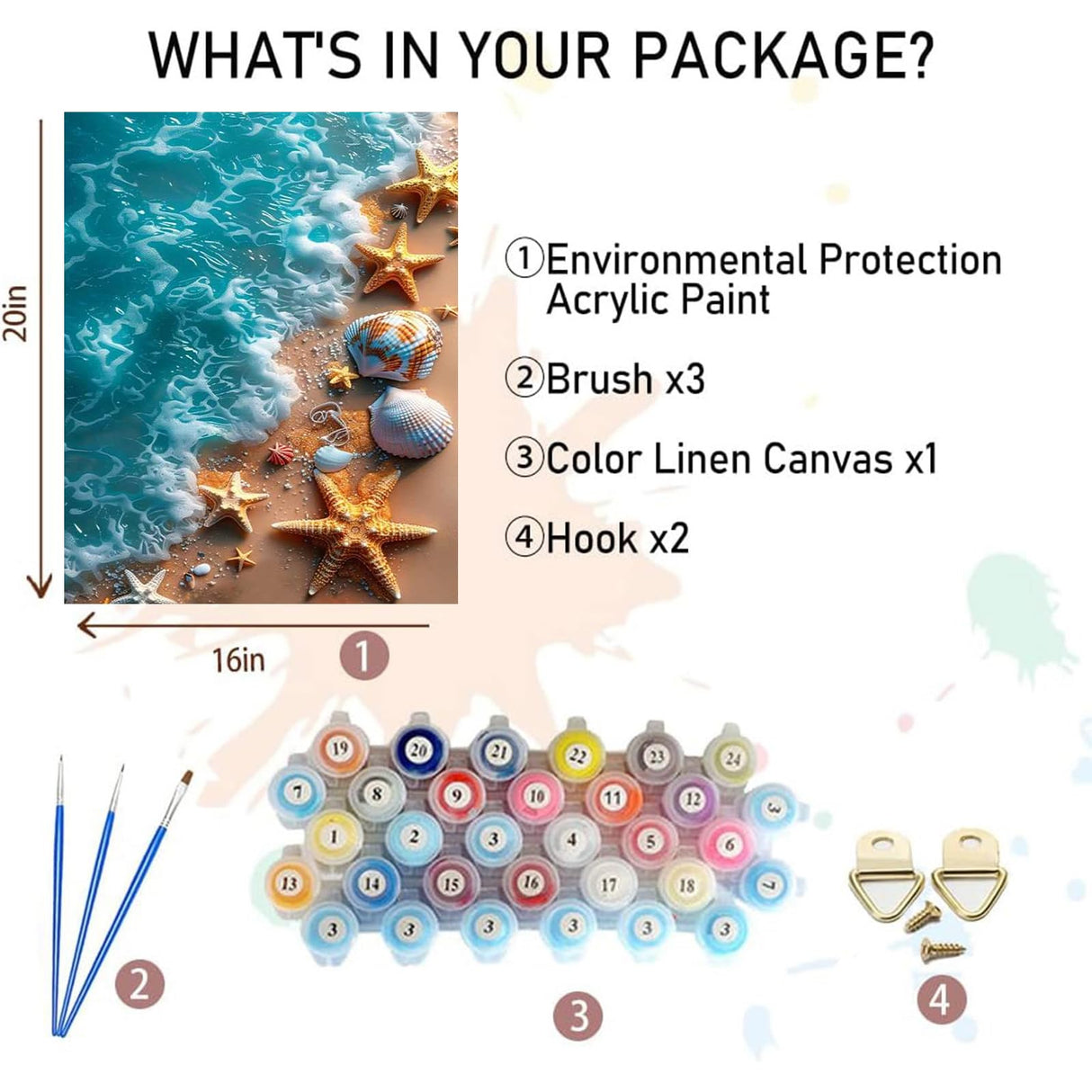 xackcme Beach Paint by Numbers for Adults - Starfish Paint by Number on Canvas Without Frame, DIY Seashell Oil Painting for Gift Home Wall Decor (16x20 inch) xackcme