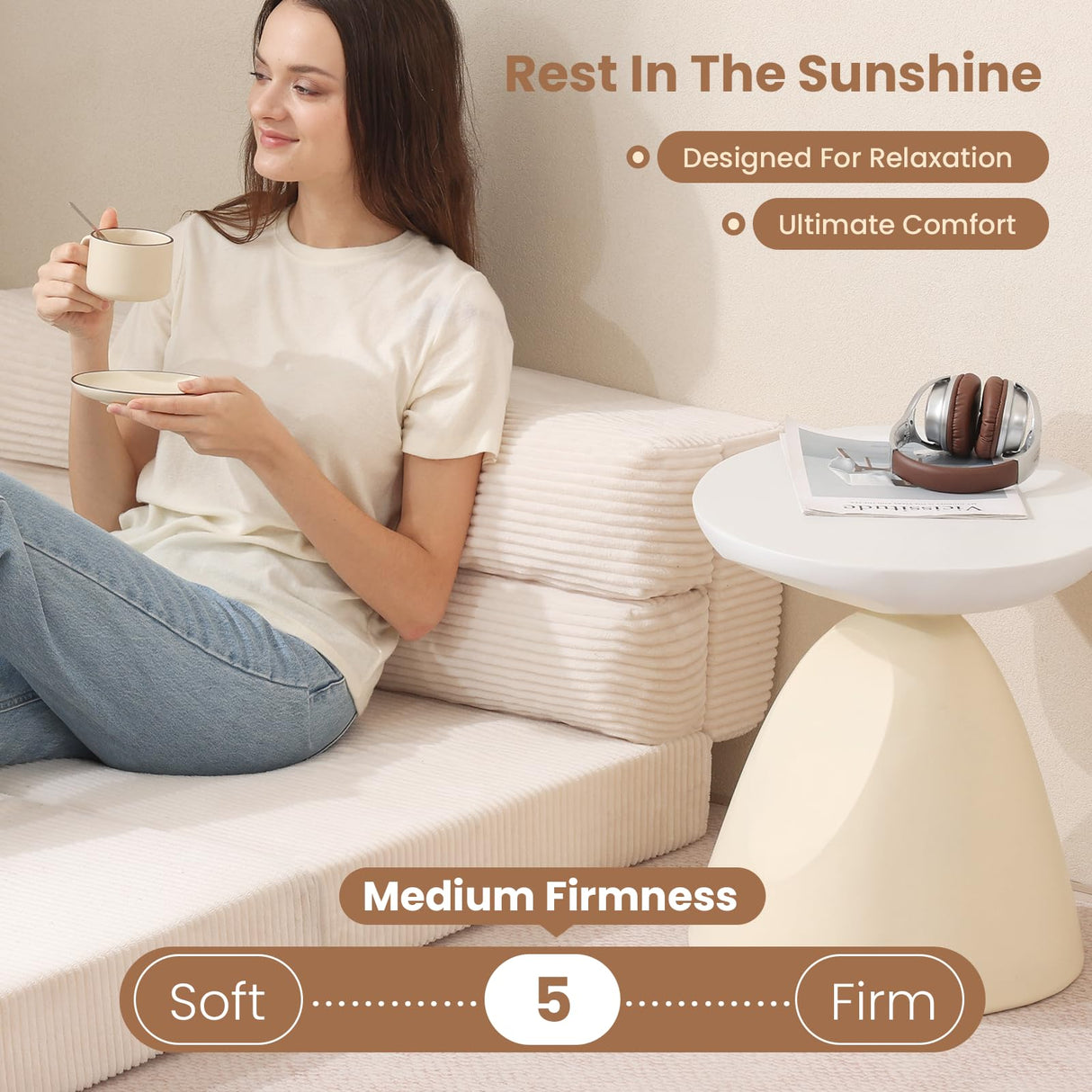 JUIKURY Folding Sofa Bed, Convertible Sleeper Chair with Pilow Foldable Matress, 2 in 1 Pull Out Loveseat Sofa Portable Fold Out Chair Bed Comfy Floor Couch Lounge for Living Room Bedroom,Beige,Twin JUIKURY