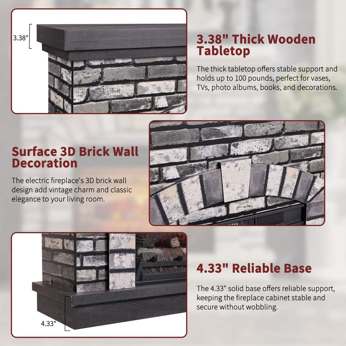 IFBUY Farmhouse Electric Fireplace with Mantel, 42" Fireplace TV Stand w/23'' Freestanding Electric Fireplace Heater, Remote Control, Adjustable 3D Realistic Flame Level for Living Room, Light Grey IFBUY