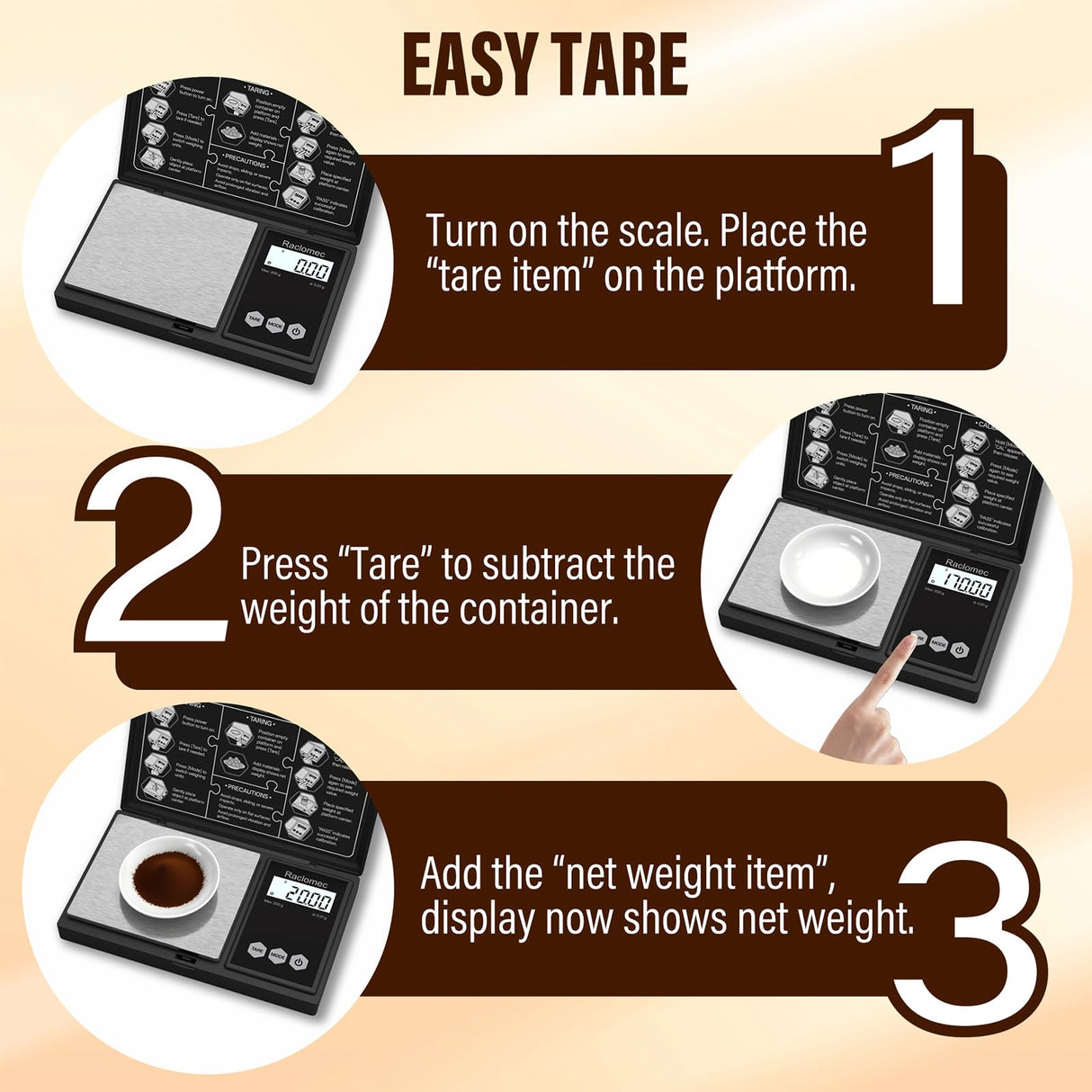 Raclomec Digital Gram Scale 200g x 0.01g Jewelry Scale, Gram, Ounce, Carat, Grain for Food, Small Ingredients, Gemstone, Coins. Raclomec