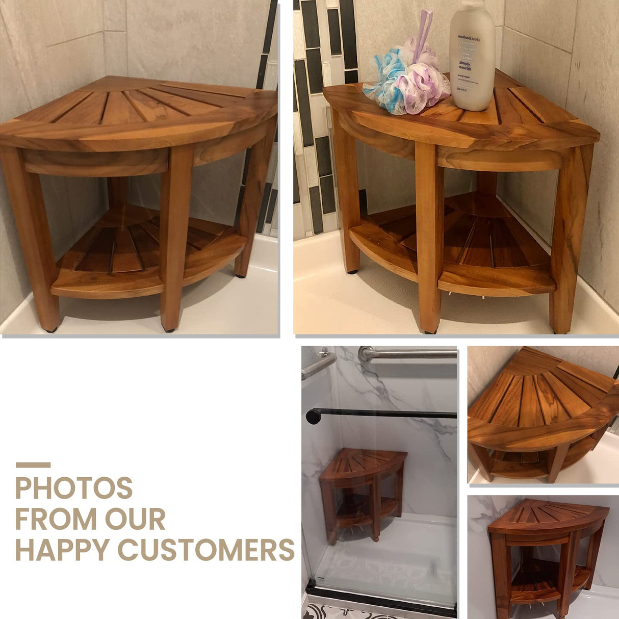 TEAKMAMA Teak Shower Bench 18” Shower Benches for Inside Shower Corner Bench Teak Shower Stool Seat Bathroom Bench with Storage Shelf, Assembly Required TEAKMAMA